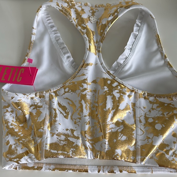 Lilly Pulitzer Gold Shoreline Foil LINDSAY SPORTS BRA Luxletic UPF50+ NWT - Picture 4 of 4